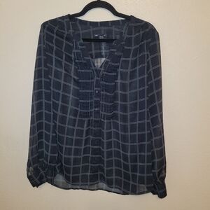 Gap Navy and White Semi Sheer Blouse Top Womans Size XL